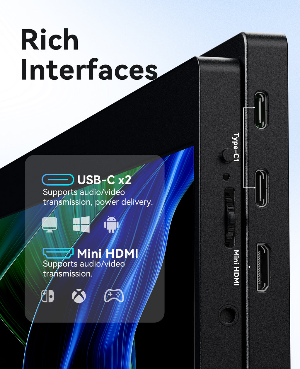 ZSCMALL prtable monitor 14”/15.6”/18.5” 1080P 120Hz Touch Monitor FHD 10-Point Touchscreen IPS Ultra light & Ultra thin slimbody Eye Care Flicker Free Low Blue Light HDMI