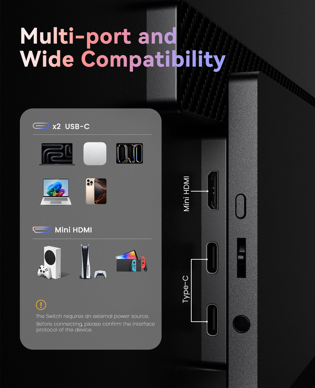 ZSCMALL 14''/15.6''/21.5''/23.8'' Portable Monitor FHD 1080P/2K/UHD 4K Upgrade - Ultra-Slim Portable Laptop Monitor with Kickstand - IPS Display for PC, MAC, Phone, Xbox, PS5 - USB C & HDMI