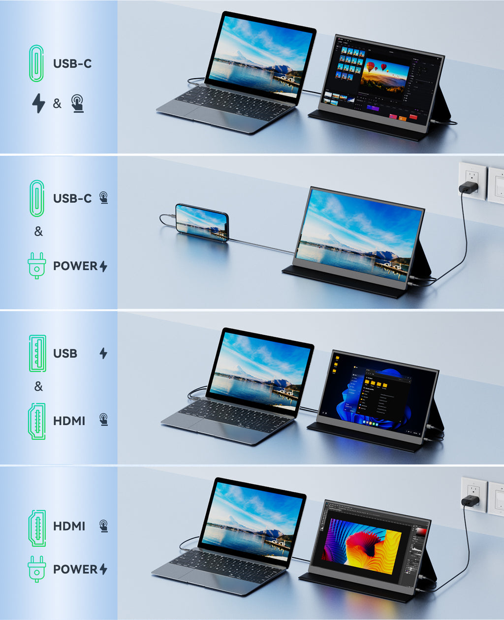 ZSCMALL prtable monitor 14”/15.6”/18.5” 1080P 120Hz Touch Monitor FHD 10-Point Touchscreen IPS Ultra light & Ultra thin slimbody Eye Care Flicker Free Low Blue Light HDMI