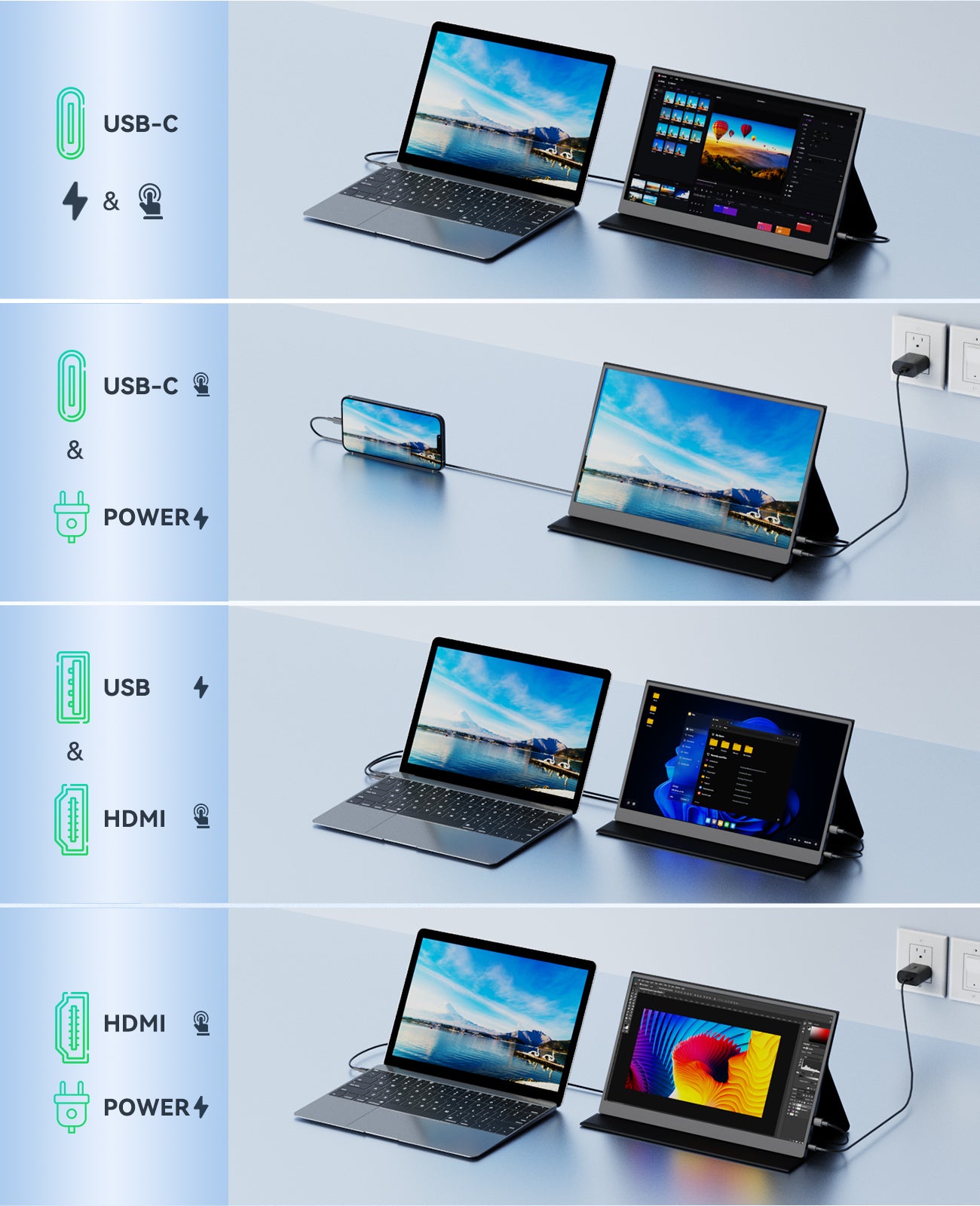 ZSCMALL prtable monitor 14”/15.6”/18.5” 1080P 120Hz Touch Monitor FHD 10-Point Touchscreen IPS Ultra light & Ultra thin slimbody Eye Care Flicker Free Low Blue Light HDMI