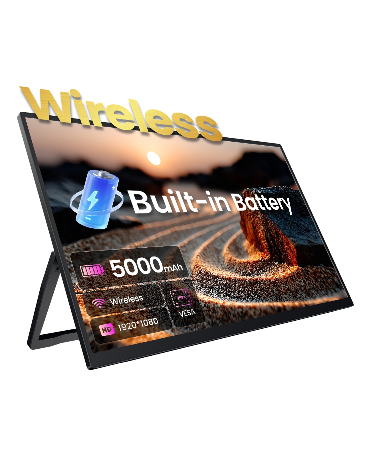 ZSCMALL 18.5”/21.5“/23.8” FHD 1080P 100 Hz Portable Monitor wireless&Battery Build in 5000mAh lasts for 4 hours monitor 100% sRGB FHD HDR USB HDMI with VESA Ultra Slim Portable Laptop Monitor,for Computer Switch Phone