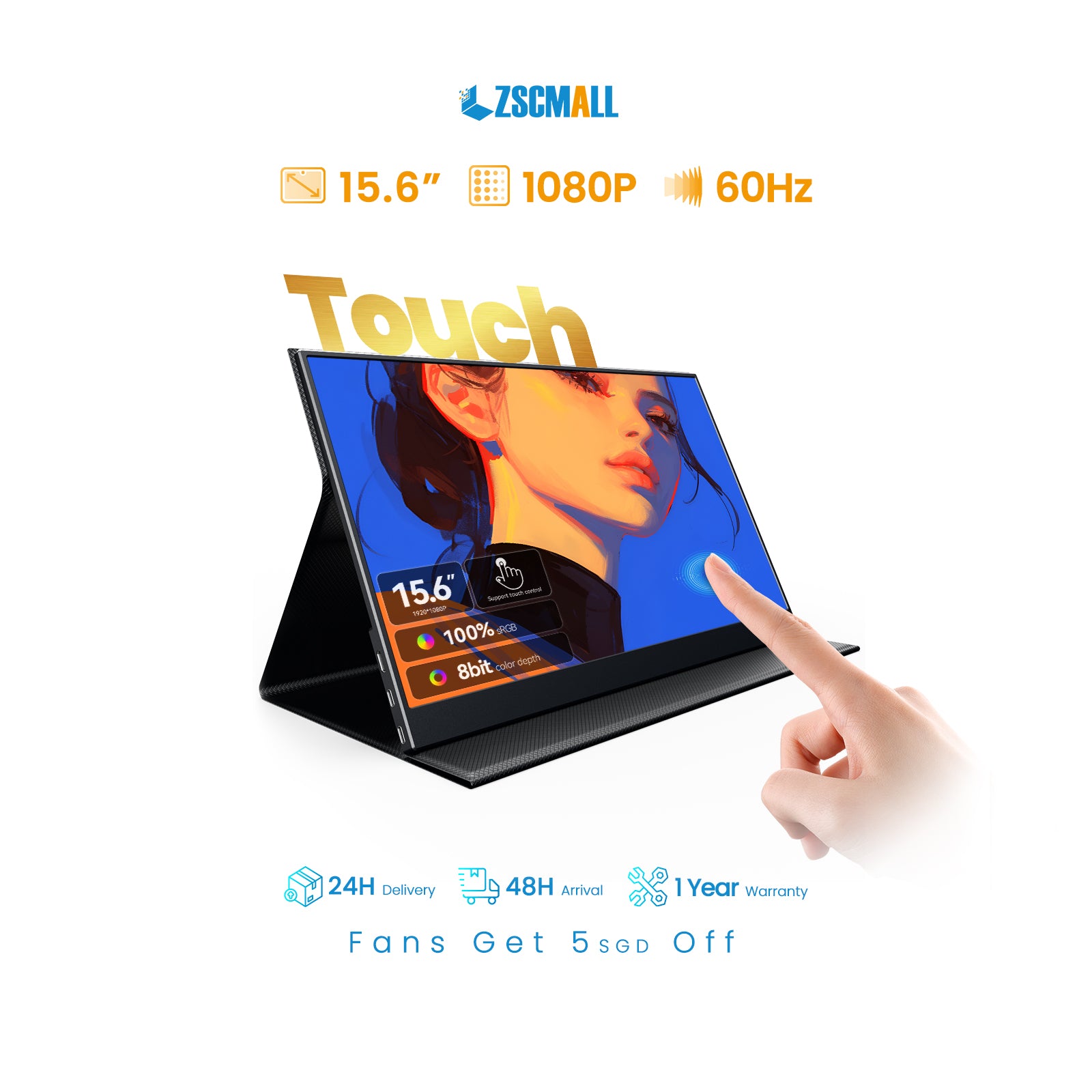 ZSCMALL prtable monitor 14”/15.6”/18.5” 1080P 120Hz Touch Monitor FHD 10-Point Touchscreen IPS Ultra light & Ultra thin slimbody Eye Care Flicker Free Low Blue Light HDMI