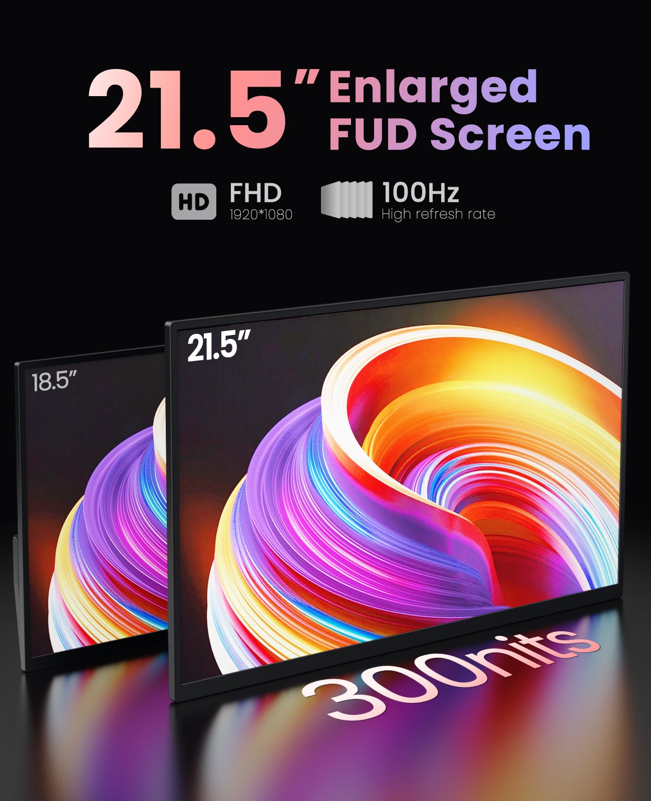 ZSCMALL 18.5”/21.5“/23.8” FHD 1080P 100 Hz Portable Monitor wireless&Battery Build in 5000mAh lasts for 4 hours monitor 100% sRGB FHD HDR USB HDMI with VESA Ultra Slim Portable Laptop Monitor,for Computer Switch Phone