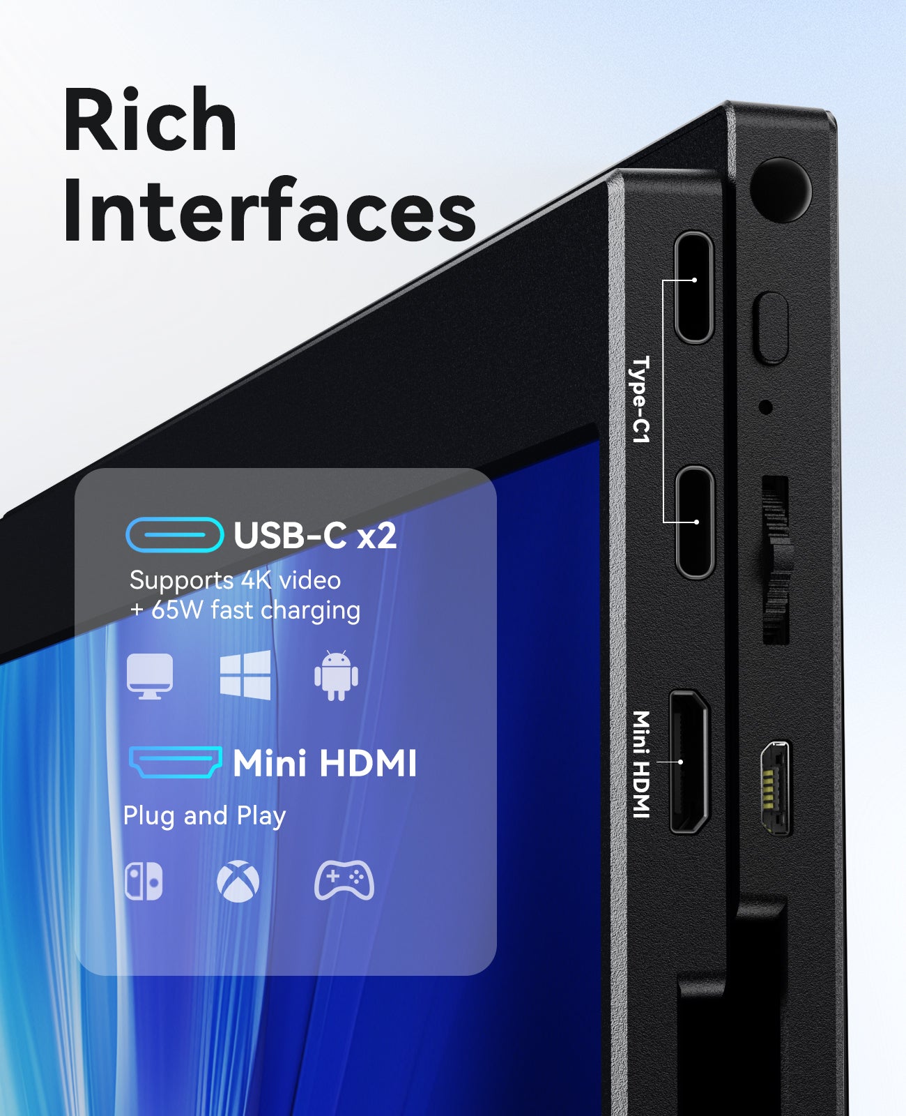 ZSCMALL prtable monitor 14”/15.6”/18.5” 1080P 120Hz Touch Monitor FHD 10-Point Touchscreen IPS Ultra light & Ultra thin slimbody Eye Care Flicker Free Low Blue Light HDMI