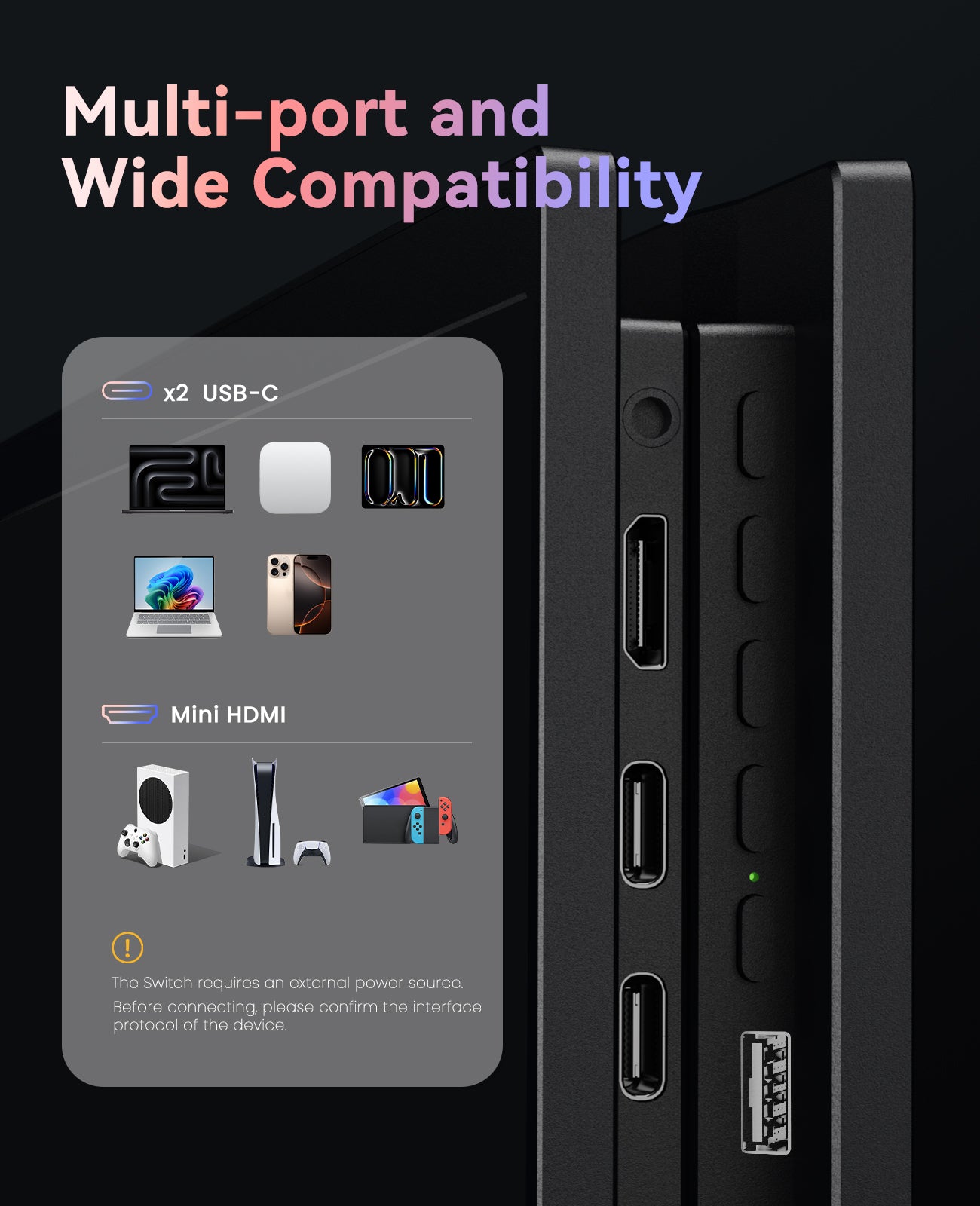 ZSCMALL 18.5”/21.5“/23.8” FHD 1080P 100 Hz Portable Monitor wireless&Battery Build in 5000mAh lasts for 4 hours monitor 100% sRGB FHD HDR USB HDMI with VESA Ultra Slim Portable Laptop Monitor,for Computer Switch Phone