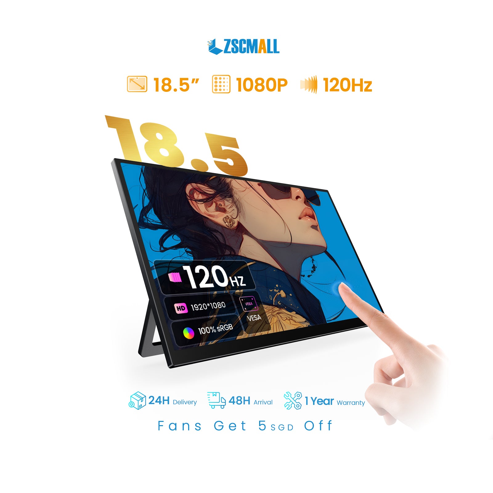 ZSCMALL prtable monitor 14”/15.6”/18.5”/21.5” 1080P 120Hz Touch Monitor FHD 10-Point Touchscreen IPS Ultra light & Ultra thin slimbody Eye Care Flicker Free Low Blue Light HDMI